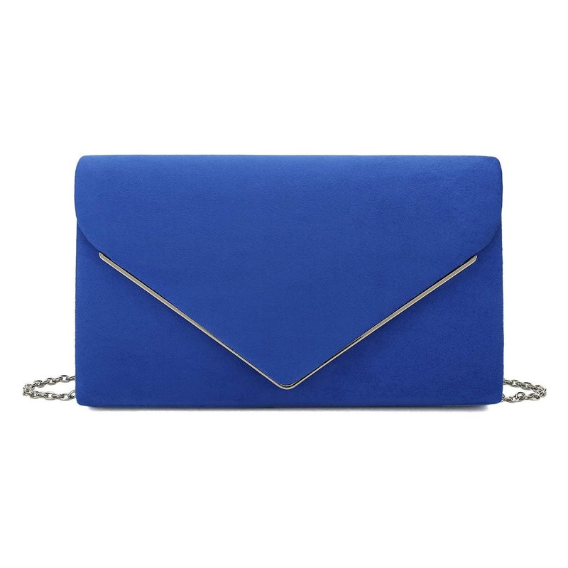 CHARMING TAILOR Faux Suede Clutch Bag Elegant Metal Binding Evening Purse for Wedding/Prom/Black-Tie Events (Royal Blue) - Image 1